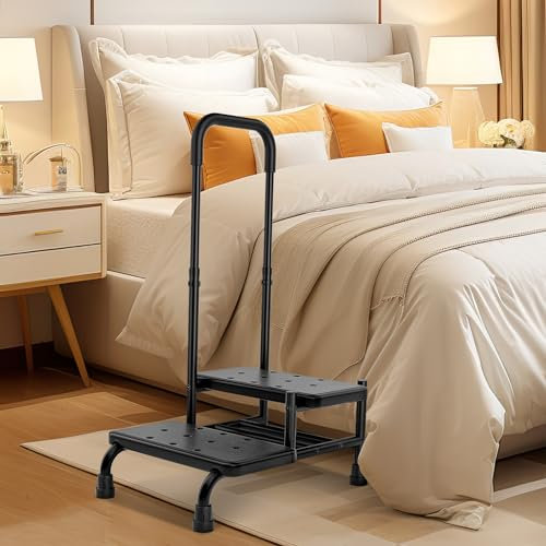FORTEMOTUS Badewannenstufe mit Haltegriff – Einstiegshilfe für Senioren & Behinderte, 2 Stufen, Tragfähigkeit bis 200 kg, ideal für Badewanne, Bett & Auto(Schwarz)