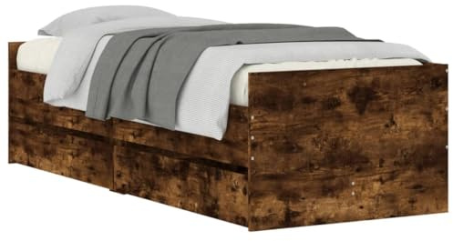 vidaXL Bettgestell, Bettrahmen mit Lattenrost, Bett Gästebett mit Schubladen, Einzelbett Schlafzimmerbett Schlafzimmermöbel, Räuchereiche 100x200cm