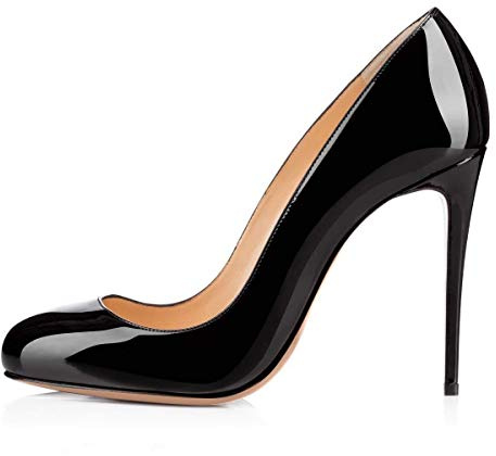 Kvinnors mode rund tå stilett slip-on super hög klack bekväm kväll party pumps stor storlek Zkd337s, Svart 2, 46 EU