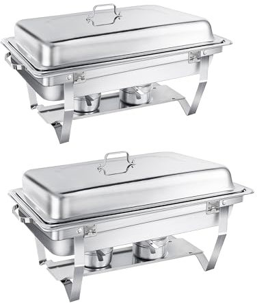 WENMILY Chafing Dish Buffet Set 9L [Robusto, 2 recipientes Calientes de Acero Inoxidable [diseño de Borde Enrollable], Calentador de Alimentos para Catering Buffet y Fiestas