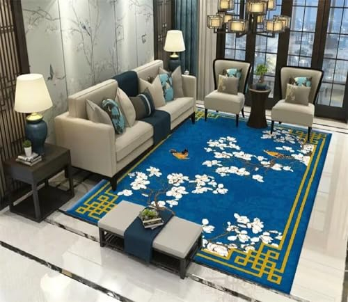RUGMRZ Teppich Kurzflor Vorzimmer Möbel Blauer Teppich Esszimmerteppich rechteckig Wohnzimmer großer Teppich nicht verblassend Bad Matte 160X230CM