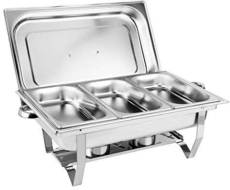 Juego de planchas y calentadores de buffet de tamaño completo – Juego de platos de 9 cuartos de galón, juego de platos de acero inoxidable para catering para bodas, fiestas, banquetes