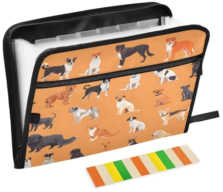 Fächermappe mit 13 Fächern, A4-Papier, Dokumentenmappe, Akkordeon-Ordner, Reißverschluss, verschiedene Arten von Hunden