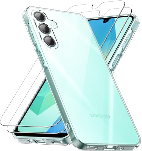 caslord Hülle für Samsung Galaxy A16 4G/5G, 1 Handyhülle mit 2 Stück Panzer Schutz Glas, Ultradünn TPU Transparent Stoßfest Schutzhülle Durchsichtige Kratzfest Handyhülle Case