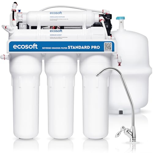 Ecosoft Umkehrosmoseanlage Standard PRO | 5 Stufen Untertisch Wasserfilter, 8 Liter pro Stunde, ohne Pumpe, mit Osmosehahn