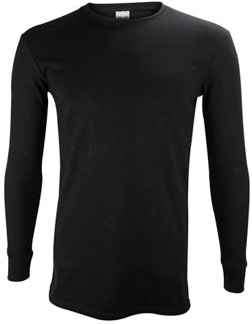 THMO Långärmad termisk topp vinterbaslager topp | ribbad underlager extra varm fleece t-shirt, Svart, M