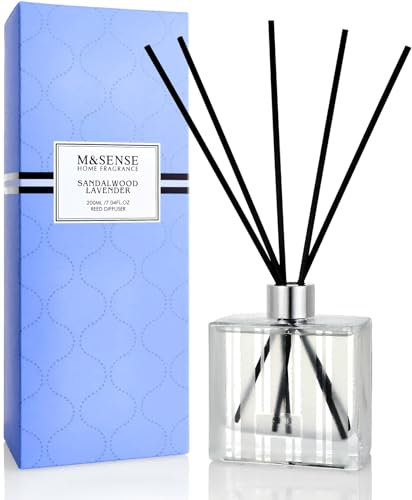 M&SENSE Profumatore per Ambienti al Sandalo di Lavanda, Set di Diffusori con 7 Bastoncini di Fragranza, Diffusore di Olio Essenziale di Fragranza per la Casa per la Decorazione Camera da Letto, 200ml