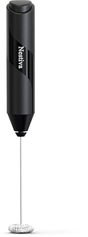 Nestiva Milk Frother Handheld, Electric Foam Maker with Stainless Steel Whisk, Battery-Powered Drink Mixer for Coffee, Lattes, Cappuccino, Matcha, and Hot Chocolate, Compact Electric Stirrer Wand