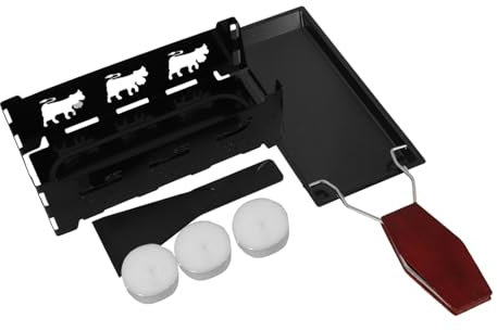 BESPORTBLE Foldable Carbon Steel Cheese Melter Pan Set Wooden Handle, Non-Stick Raclette Grill Plate, Mini Portable Baking Tray 3 Candles for Outdoor Cooking
