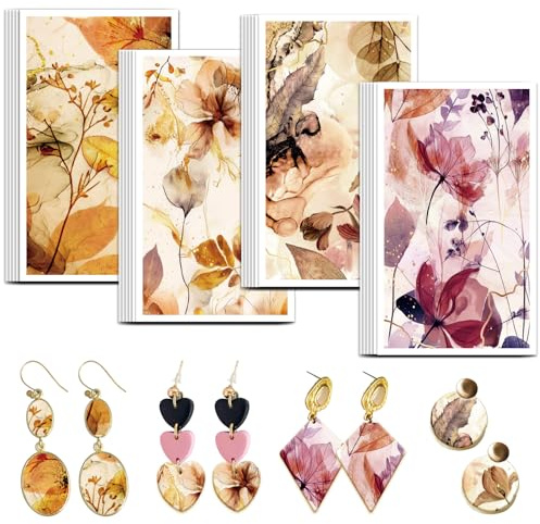 OLYCRAFT 24pz Carta Da Trasferimento In Argilla Bohemia 4 design Carta per Trasferimento Fiori Astratti per Argille Polimeriche Fogli di Trasferimenti per La Creazione di Gioielli Orecchini