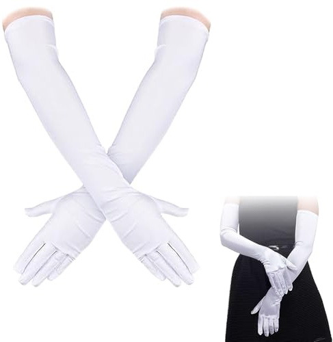 Luoqun88 Long Elbow Satin Gloves, Long Satin Gloves Evening Gloves for Women Girls, Fancy Dress Gloves Opera Elbow Length Gloves, 20in White Gloves for Wedding Prom Party Dance Costume Accessories
