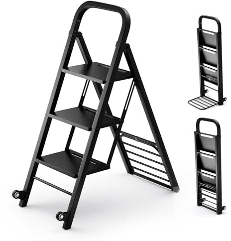 FANTASK Carretilla y Escalera Plegable 2 en 1, Carro de Mano con 2 Ruedas, Carretilla de Transporte de Metal Convertible, Superficie de Carga de 30 x 37 cm, Carro de hasta 250 kg/Escalera hasta 200
