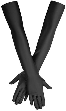 HUATEEN Gants Longs Noir,Femme Gant Satin Élégants Gants Satin Accessoire de Robe Année 1920 Style Classique pour Mariage Soirée Opéra Taille Festival Costumée Danse