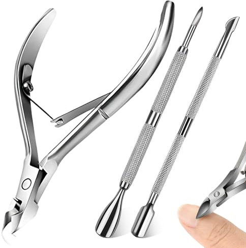 3-teiliges Nagelhautzangen Set, Professionelle Edelstahl Nagelhautzange mit Nagelknipser und Nagelhautschieber, Entfernung Überschüssige Eingerissener Haut,für Fußnägel und Fingernägel