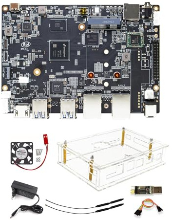 Banana Pi BPI-F3 8-Core RISC-V K1 Chip SBC, 2.0TOPS AI Performance CPU Single Board Computer, for NAS Netzwerkspeicher und Laptop Alternativen (mit Acrylgehäuse, 16GB LPDDR4 128GB eMMC)
