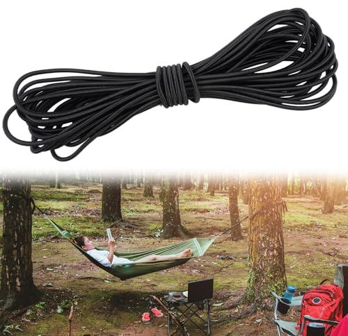 Corda Elastica Nero, 4mm x 10m Cordino Elastico, Corda di Gomma, Resistente, per Campeggio, Kayak, Sdraio, Vela, Sedia Sdraio, Fissaggio Tende e Rimorchi, Camion, Teloni, Progetti Fai Da Te (Nero)