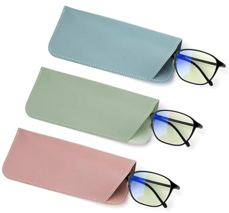 3 Piezas Funda Gafas, Estuche para Anteojos Estuche Suave para Gafas de Sol, Estuche de Cuero para Anteojos, Almacenamiento de Gafas de Sol o Lectura, Rosa, Azul Claro, Verde Esmeralda