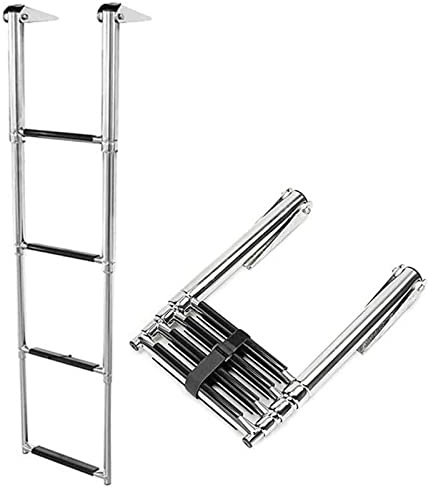 OZBMA Échelle de Bain télescopique pour Bateau, Pliable, 2/3/4 marches, Extensible sous Plateforme, en Acier Inoxydable, avec Sangle de retenue, Ponton (Argent 4)