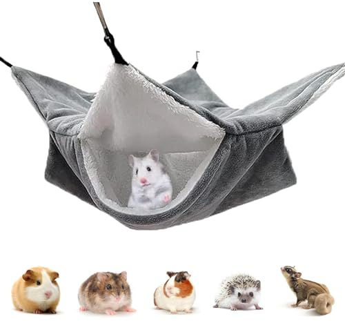 PacuM Meerschweinchen Hängematte Handgenäht 34CM x 34CM Hängematte Heerschweinchen Frei Verstellbar für Ausruhen Zubehör Rutschfestes Design für Kaninchen Meerschweinchen (Grau)