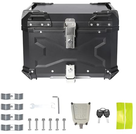 Top Case Motorrad Universal, Top Case Moto Aluminium wasserdichte Cola Box für Motorräder, Aufbewahrungsbox mit doppeltem Schlüssel, reflektierender Aufkleber, wasserdichte Werkzeugbox für (Schwarz