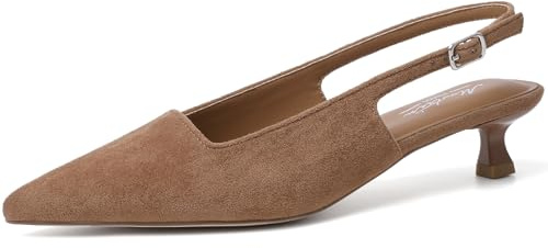 Mostrin Brown Slingback Kitten Heels for Women Suede Pointed Closed Toe Heels Low Pumps Shoes for Party Work Office Size 8.5