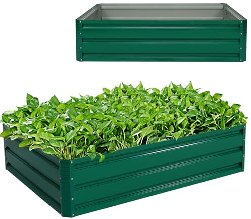 HOMASIS Orto Rialzato da Esterno in Metallo, Fioriera Rialzata Resistente alla Ruggine con Base Aperta, Letto da Giardino per Fiori, Erba, Verdura (Verde, 120 x 89,5 x 30 cm)
