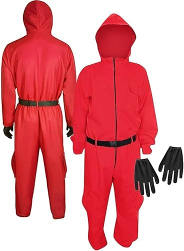 Junjie Personalized 𝑺𝒒𝒖𝒊𝒅 𝑮𝒂𝒎𝒆 3 Guard Cosplay Costume,Tracksuit Jumpsuit Set with Gloves and Belt, Suit Outfit for Adult/Kids Women Men (Red)