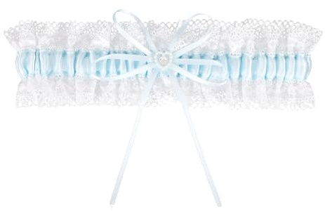 Mikovivi Wedding Garter for Bride, Elegant Blue Lace Satin Ribbon Bride Garter Belt Bridal Accessories for Women Wedding Engagement Bridal Shower Gift