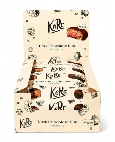 KoRo - Choc Duo cioccolato fondente e lampone bio 2 x 20 g - Con ripieno di lamponi fruttati - Ricoperte di cioccolato fondente - Vegan