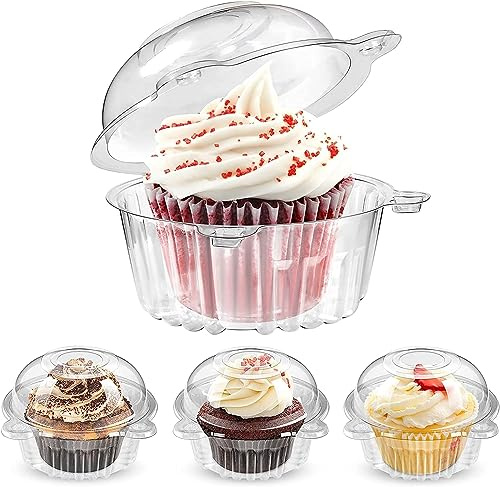 Posoto 50 Pack Cupcake Containers Individual, Clear Plastic Single Muffin Holders Boxes Cups Cases Pods for Home Baking, Wedding, Baby Shower, Holiday Party
