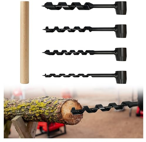 Handbohrer Holz Bushcraft Manueller Schraubenschlüssel, 5 Stück Handbohrer Outdoor Schlangenbohrer Bushcraft, Schwerlast-Stahl Scotch Eye Holz Handbohrer für Holzbearbeitung,Outdoor Survival,Camping