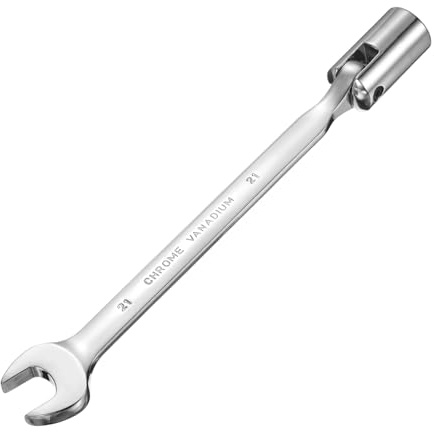 sourcing map Llave combinada de cabeza giratoria de 21 mm CR-V de acero giratorio Torx cabeza de enchufe de extremo abierto, llave de espejo pulido para reparación de automóviles