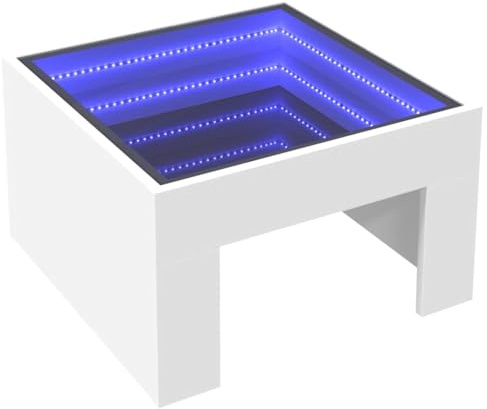 Generic Soffbord med Infinity LED, Sidobord, Vardagsrumsbord, Loungebord, Modernt Soffbord för Vardagsrum/kontor (Grå Sonoma 70x50x30 cm) (Vit #08)