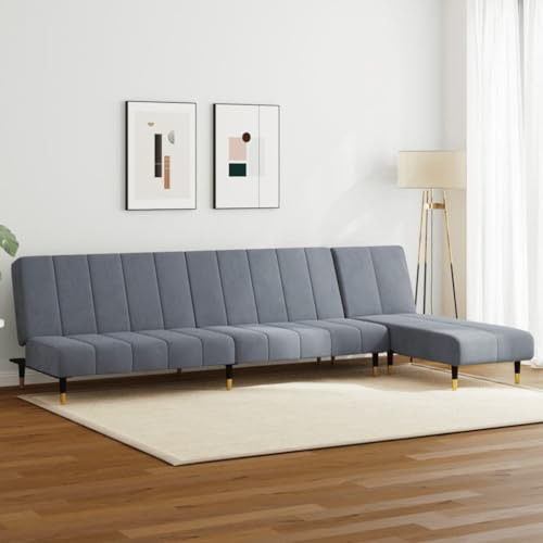 RMIHSJG 2-TLG. Sofagarnitur Dunkelgrau Samt mit Schlaffunktion und Verstellbarer Chaiselongue, bequemes Relaxsofa mit robustem Holzgestell für Wohnzimmer
