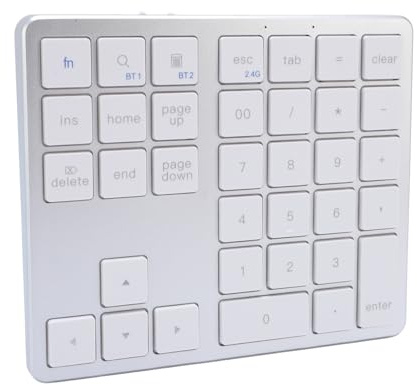 Cuifati Teclado Numérico Inalámbrico para Computadora Portátil, 2,4 GHz y Bluetooth, Teclado Numérico Portátil de 35 Teclas, Recargable para Tableta PC (Plata Blanco)