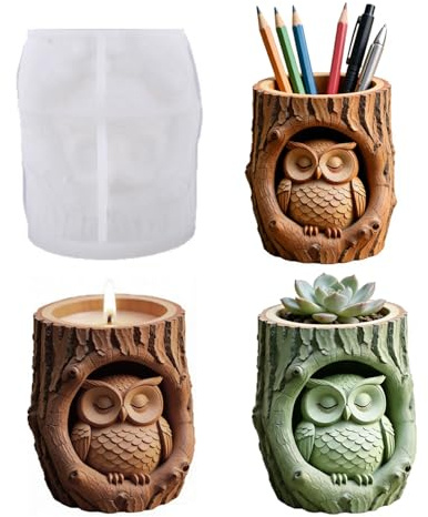Xidmold Stampo in silicone per gufo – 3D animali gufo vaso per fiori, portapenne e vetro portaoggetti, per resina epossidica, cemento, gesso, fai da te e decorazioni per la casa