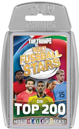 Top Trumps Weltfussballstars Top 200 Pack 5 Kartenspiel für Kinder – Klassisches Top 200 Pack 5 WFS Lernkartenspiel für Fußballfans – 2+ Spielern ab 6 Jahren – Deutsch