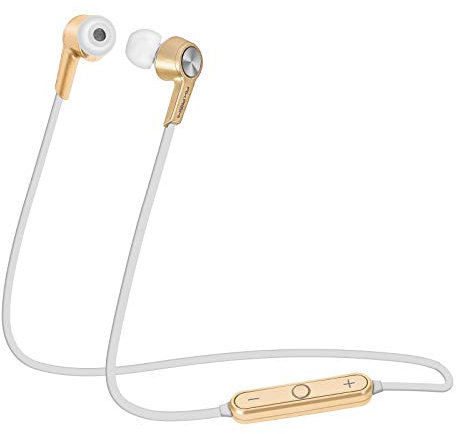 AKASHI® TECHNOLOGY - Écouteurs sans Fil Bluetooth 4.1 Intra Auriculaires Sport avec Réduction de Bruits, Casque sans Fil Oreillette Bluetooth avec Micro Télécommande - Or