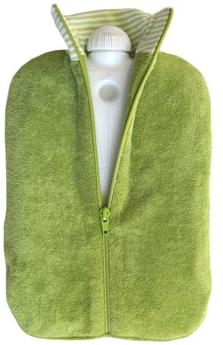 Hugo Frosch Öko-Wärmflasche Classic 2,0l – Made in Germany – mit Bezug Kiwi-Grün aus Bio-Baumwolle– große, auslaufsichere & geruchsneutrale Bettflasche – mit waschbarem Bezug