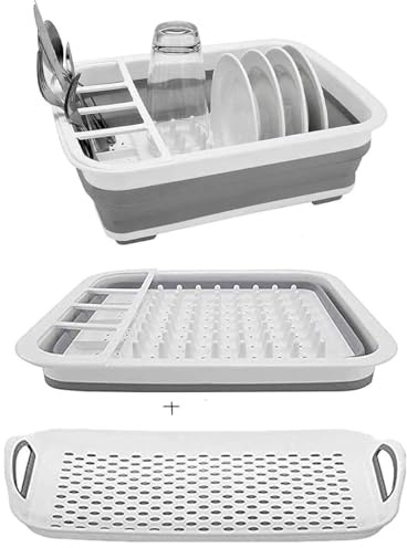 camper must haves dish drying rack Collapsible Dish Drying Rack Portable Dinnerware Drainer Organizer for Kitchen RV Campers Travel Trailers Space Saving Kitchen Storage Rack Tray (with Drainboard)