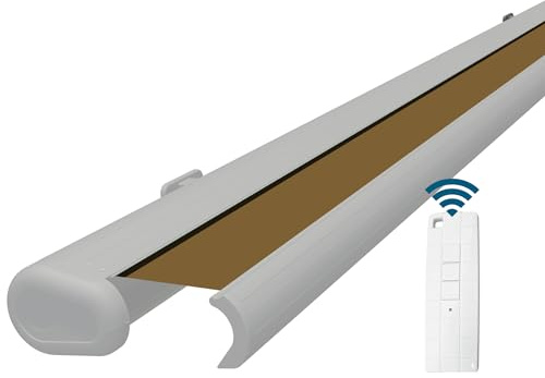 Eclipse Vollkassettenmarkise weiß elektrisch 3,5x3,0m Tuch: Sand | Markise Balkon Garten Terrassenüberdachung Sonnenschutz Polyacryltuch UV-Schutz 50+ Smarthome-fähiger Dooya Motor