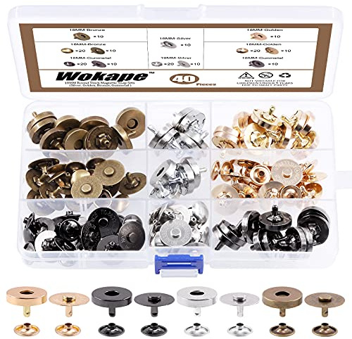 Wokape Lot de 40 fermoirs magnétiques ronds de 18 mm - 4 couleurs - Avec rondelle - Parfait pour le bricolage en nickel