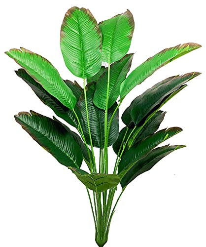 AIVORIUY Artificial Plants Fake Banana Tree Leaves with Stems Faux Palm Tree Bird of Paradise Imitation Frond Leaf Tropical Plants Greenery Floral Jungle Beach Party Garden Home Decoration (Red Green)