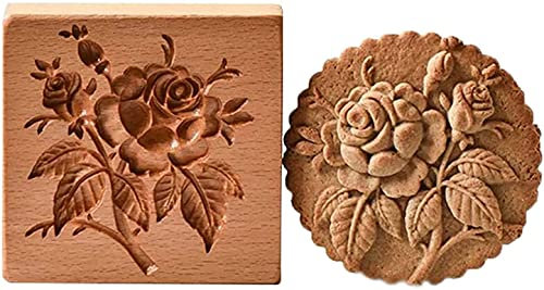 Timbri per biscotti in legno, 3D Set di Stampi Biscotti, per biscotti, cioccolato, stampini in rilievo, decorazione per torte (Provance Rose)