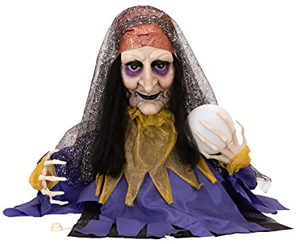 EUROPALMS Halloween Figur Wahrsagerin, animiert 50cm | Animierte Standfigur Wahrsagerin mit magischer Kugel
