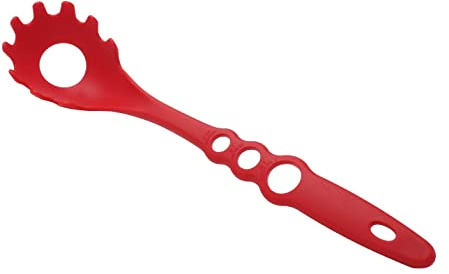4 -in -1 Large Measure Portion Control/Nylon Spaghetti Spoon/Spoon Strainer/Spaghetti Measurer Tool Quick Pasta Measuring Tool With 3 Different Sizes Measuring Holes,For Kitchen Cooking Tool 【RED】