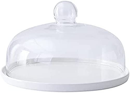 TSTSM Cake Bell Jar with Ceramic Plate Glass Cheese Bell Cake Plate Hood Dome Pies Glass Dome Cake Stand Cake Bell Food Cover Lid for Patisserie Food Cover-21X21CM