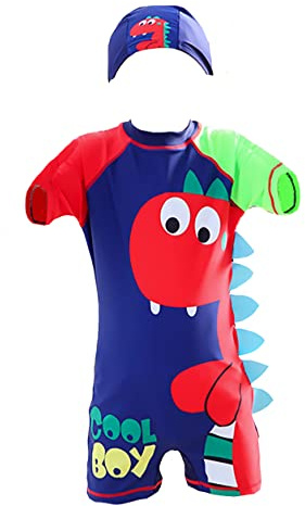 NautySaurs Costume da bagno per ragazzi da 2 a 11 anni Costume intero da dinosauro squalo con cuffia da nuoto