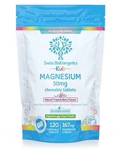 Magnesium Chewable Tablets 50mg – Balanced Dosage for Children from 167mg of Magnesium Citrate – Easily absorbable & Highly bioavailable - Tropical Berry Flavour with no Added Sugar - Vegan & UK Made
