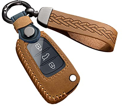 ontto Autoschlüssel Hülle Schlüsselcover Passt für Hyundai i10 i20 i30 ix20 ix35 und Kia Ceed Soul Sportage Rio Venga Fernbedienung Schlüsselanhänger Leder Schlüsseletui Auto Zubehör 3 Taste-B Braun